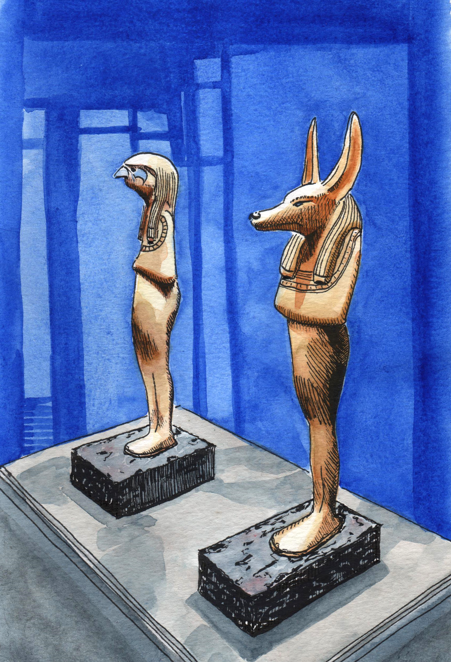 Aquarelle Horus et Anubis