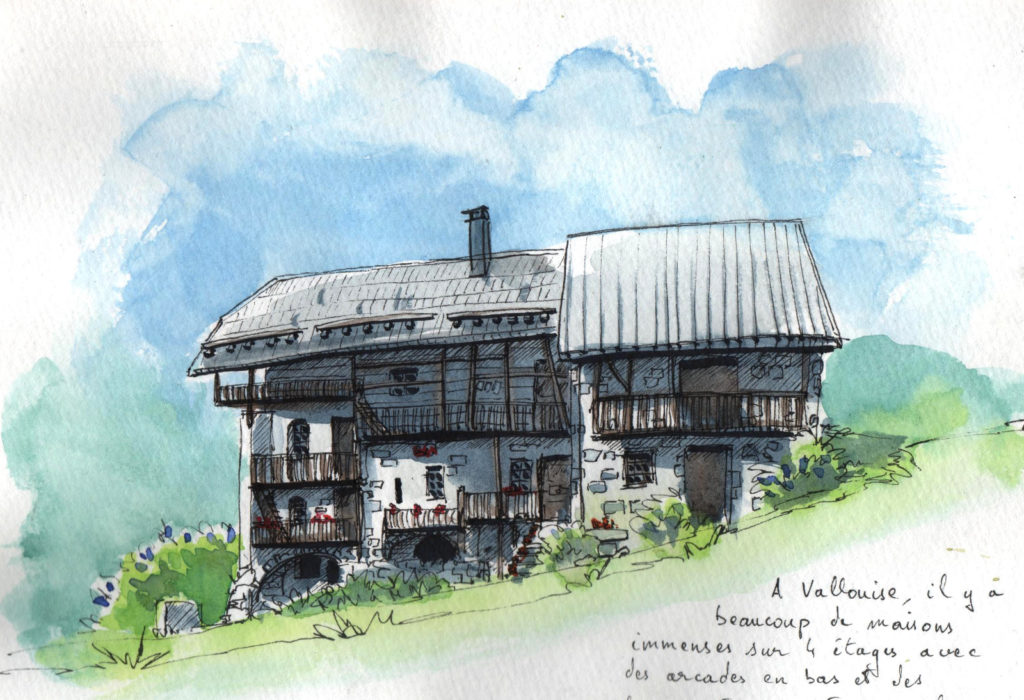 Une maison de Vallouise (feutre et aquarelle)